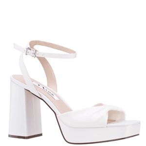 NINA SADIE WOMENS IVORY SATIN BLOCK HIGH-HEEL PLATFORM SANDAL | Size 8.5M